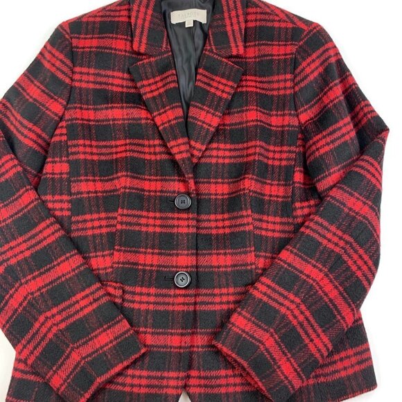 Talbots Wool Blend Red/Black Plaid Blazer Women's Size 10 Petite - Picture 2 of 8